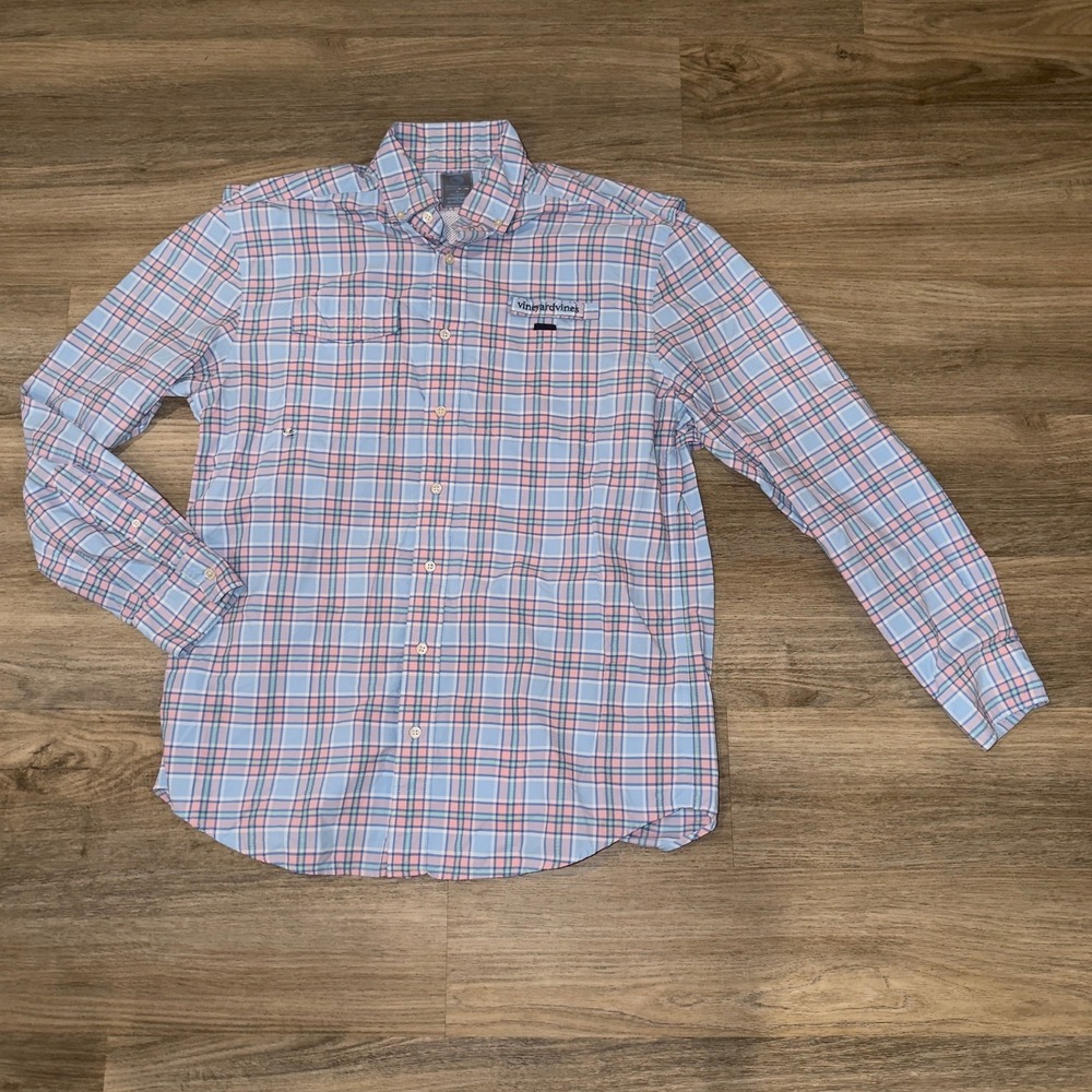 Vineyard Vines Harbor Shirt Mens Medium Plaid Fishing Performance Button Down